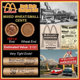 Lincoln Wheat Cent 1c Mixed Roll Orig Brandt McDonalds Wrapper, 1931-d end, Wheat other end