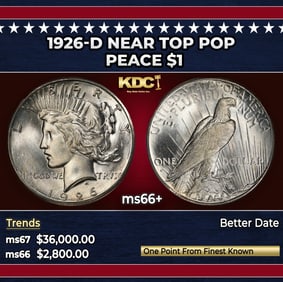 1926-d Peace Dollar Near Top Pop $1 ms66+ SEGS