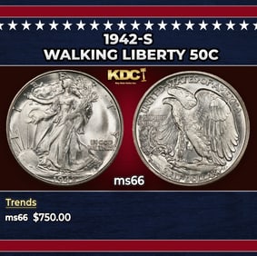 1942-s Walking Liberty Half Dollar 50c Grades ms66