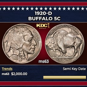1920-d Buffalo Nickel 5c ms63 USCG