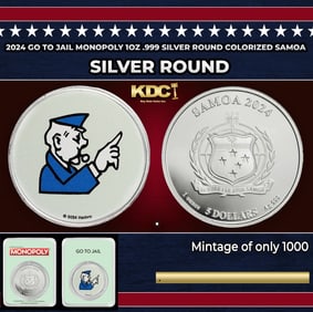 2024 GO TO JAIL Monopoly 1oz .999 Silver Round Colorized Samoa Round