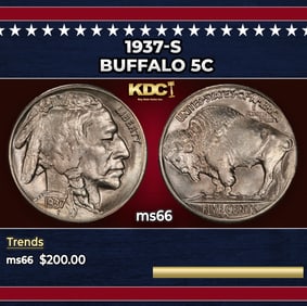 1937-s Buffalo Nickel 5c Grades ms66