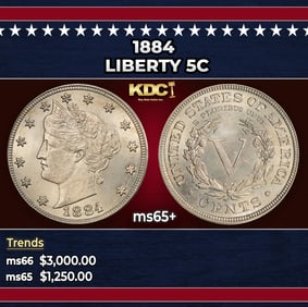 1884 Liberty Nickel 5c ms65+ SEGS