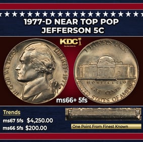 1977-d Jefferson Nickel Near Top Pop 5c ms66+ 5fs SEGS