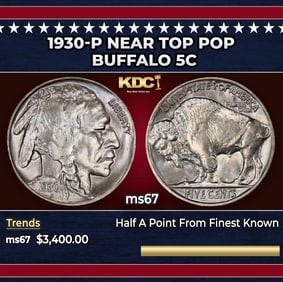 1930-p Buffalo Nickel Near Top Pop 5c ms67 SEGS