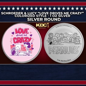 Schroeder & Lucy "Love Drives Me Crazy" Colorized Style - 1 oz Silver Round Round