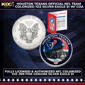 Houston Texans Official NFL Team Colorized 1oz Silver Eagle $1 w/ COA Other Toy