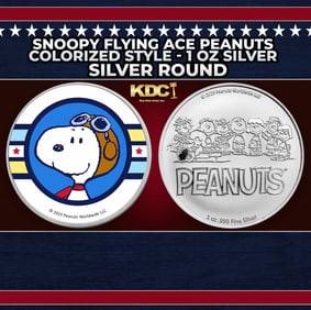 Snoopy Flying Ace Peanuts Colorized Style - 1 oz Silver Round Round
