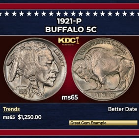 1921-p Buffalo Nickel 5c ms65 SEGS