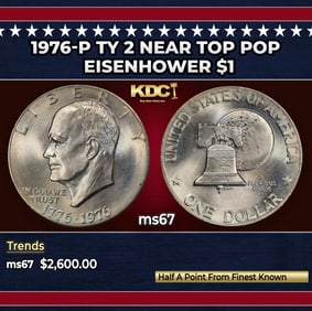 1976-p Ty 2 Eisenhower Dollar Near Top Pop $1 ms67 SEGS