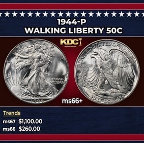 1944-p Walking Liberty Half Dollar 50c ms66+ SEGS