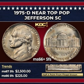 1975-d Jefferson Nickel Near Top Pop 5c ms66+ 5fs SEGS
