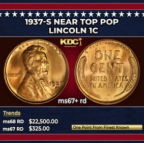 1937-s Lincoln Cent Near Top Pop 1c ms67+ rd SEGS