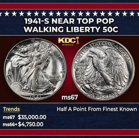 1941-s Walking Liberty Half Dollar Near Top Pop 50c ms67 SEGS