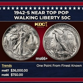1942-s Walking Liberty Half Dollar Near Top Pop 50c ms66+ SEGS