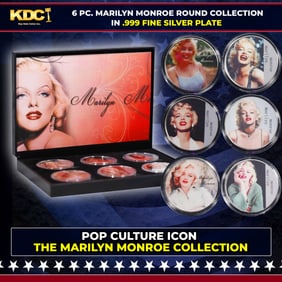 6 Coin Marilyn Monroe Silver Plated Round Collection #5 POP CULTURE ICON  In Custom Box W/ Special