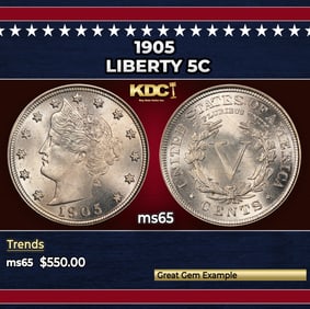 1905 Liberty Nickel 5c Grades ms65