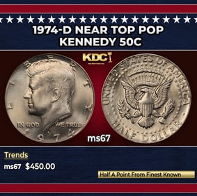 1974-d Kennedy Half Dollar Near Top Pop 50c ms67 SEGS