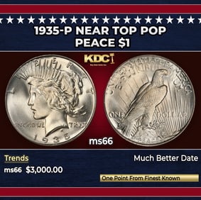 1935-p Peace Dollar Near Top Pop $1 ms66 SEGS