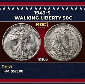 1943-s Walking Liberty Half Dollar 50c Grades ms66