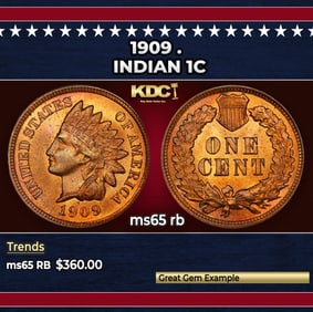 1909 Indian Cent . 1c Grades ms65 rb