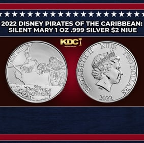 2022 Disney Pirates of the Caribbean: Silent Mary 1 oz .999 Silver $2 Niue  Round