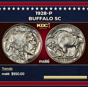 1928-p Buffalo Nickel 5c Grades ms66