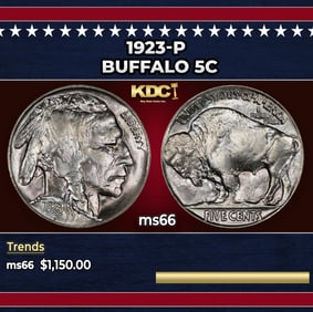 1923-p Buffalo Nickel 5c ms66 SEGS