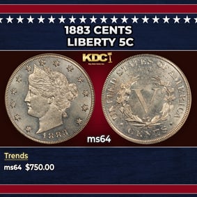 1883 CENTS Liberty Nickel 5c Grades ms64