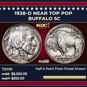 1938-d Buffalo Nickel Near Top Pop 5c ms68 SEGS