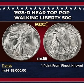 1935-d Walking Liberty Half Dollar Near Top Pop 50c ms66 SEGS