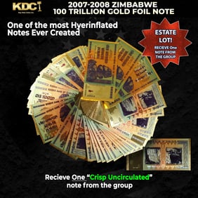 1x 2007-2008 Zimbabwe 100 Trillion Hyperinflation Gold Foil Note Grades CU