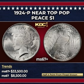 1924-p Peace Dollar Near Top Pop $1 ms67+ SEGS