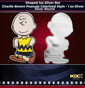 Shaped 1oz Silver Bar - Charlie Brown Peanuts Colorized Style - 1 oz Silver Round Round