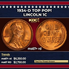 1934-d Lincoln Cent TOP POP! 1c ms67+ rd SEGS