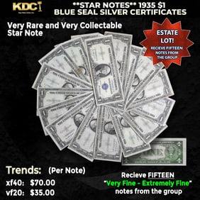 15x **STAR NOTES** 1935 $1 Blue Seal Silver Certificates Grades VF/XF