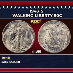 1943-s Walking Liberty Half Dollar 50c Grades ms66