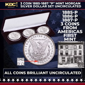 3 Coin 1885-1887 "P" Mint Morgan Silver Dollar Set Uncirculated