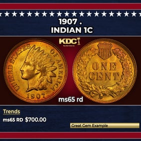 1907 Indian Cent . 1c Grades ms65 rd