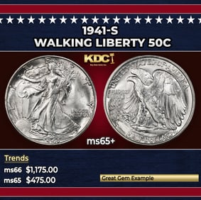 1941-s Walking Liberty Half Dollar 50c Grades ms65+