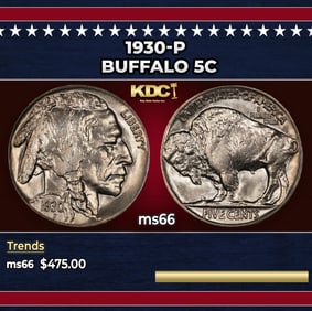 1930-p Buffalo Nickel 5c Grades ms66