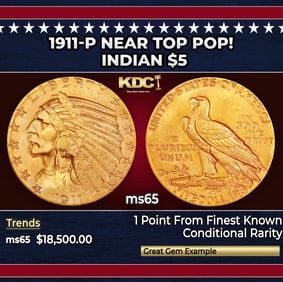 1911-p Gold Indian Half Eagle Near Top Pop! $5 ms65 USCG