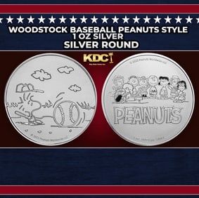 Woodstock Baseball Peanuts Style - 1 oz Silver Round Round