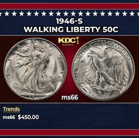 1946-s Walking Liberty Half Dollar 50c Grades ms66