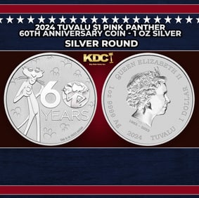 2024 Tuvalu $1 Pink Panther 60th Anniversary Coin - 1 oz Silver Round Round
