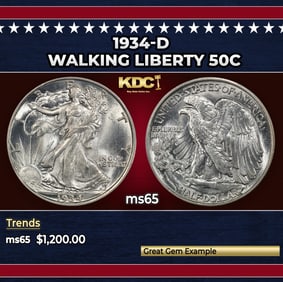 1934-d Walking Liberty Half Dollar 50c ms65 SEGS