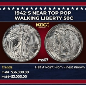 1942-s Walking Liberty Half Dollar Near Top Pop 50c ms67 SEGS