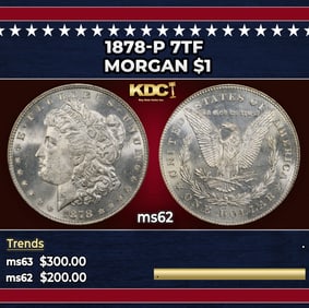 1878-p 7tf Morgan Dollar $1 Grades ms62