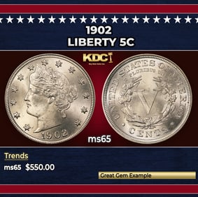1902 Liberty Nickel 5c Grades ms65