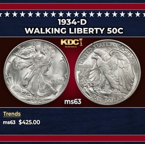 1934-d Walking Liberty Half Dollar 50c Grades ms63